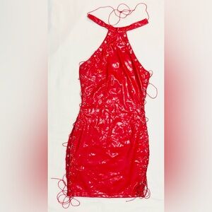Shein Women’s dress side lace up halter neck body-con red. L